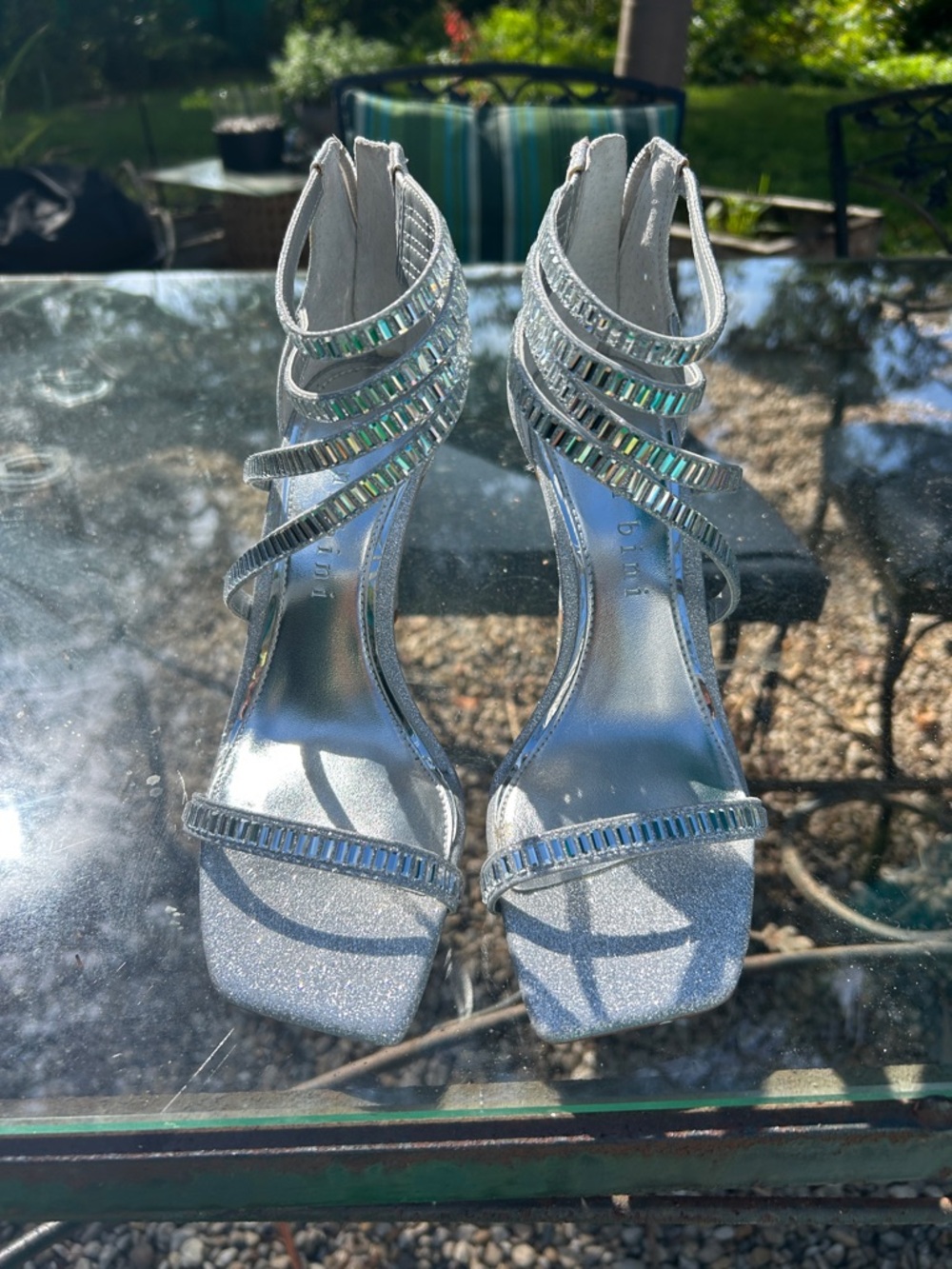 Gianni Bini Silver Crystal-Strap High Heel Sandals